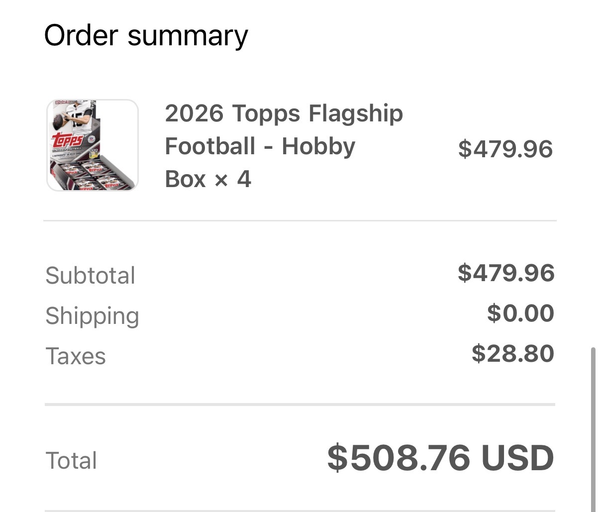 Order confirmation screenshot